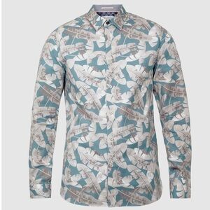 Ted Baker Ramseys Button Down Shirt Men’s XL (Ted 5) Blue Palm Leaf Flip Cuff